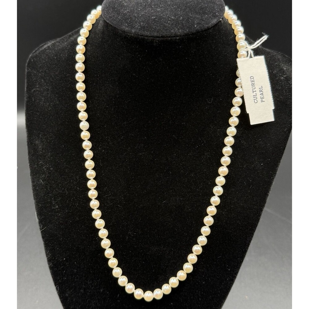 Vtg Cultured Pearl Necklace 14K Gold Filigree Fish Hook Clasp 18” 5–5.5mm